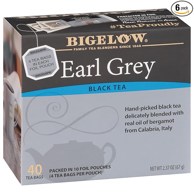 Bigelow Tea Earl Grey Black Tea, Caffeinated Tea, 40 Count Box (Pack of 6), 240 Total Tea Bags