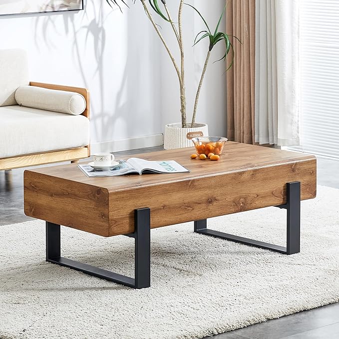 47.24'' Rustic Rectangle Coffee Table MDF Desktop with Metal Legs for Living Room Dining Room Bedroom Office