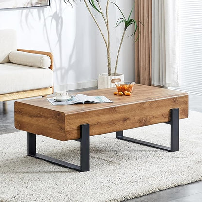 47.24'' Rustic Rectangle Coffee Table MDF Desktop with Metal Legs for Living Room Dining Room Bedroom Office
