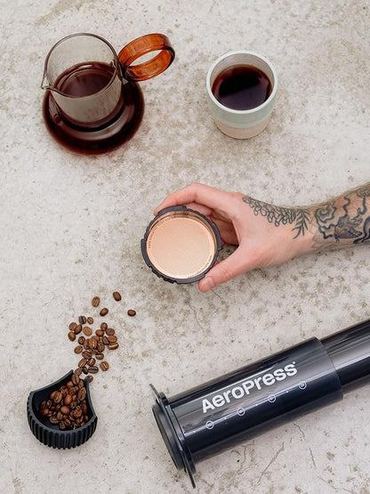 Filter for use in AeroPress Go/AeroPress Coffee Makers (Superfine) - Premium Replacement Disc - Reusable Metal, Titanium Coated Stainless Steel. Upgrade Your Mesh or Filter Papers