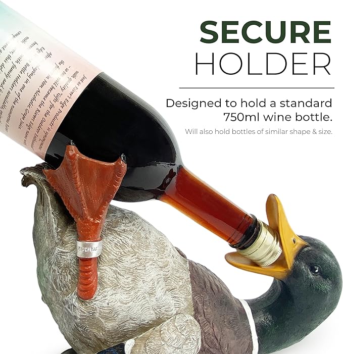 Rivers Edge Products 750ml Wine Bottle Holder - Hand-Painted Poly Resin Animal Kitchen Decor - Unique, Rustic Home Decor for Countertop and Bar - Wine Accessories for Wine Lovers