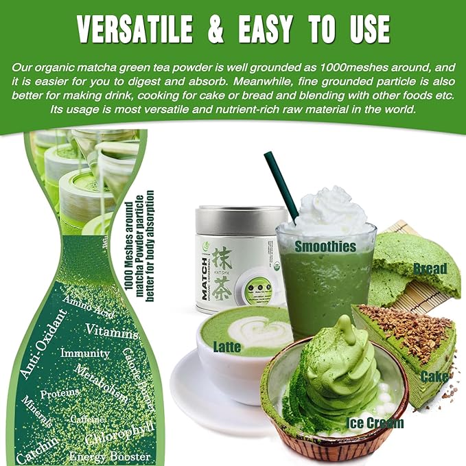 EFOOFAN Matcha Organic Ceremonial Grade Green Tea Powder - (45g/1.59oz Tin) - No Sugar Added Macha for Lattes, Authentic Origin of Japanese Matcha, USDA/EC/JAS Certified