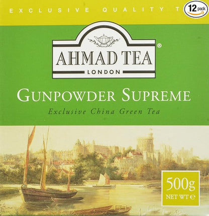 Ahmad Tea Green Tea, Gunpowder Loose Leaf, 500g (Pack of 12) - Caffeinated and Sugar Free