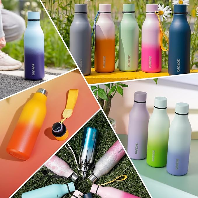 BJPKPK Insulated Water Bottles, 18 oz Stainless Steel Metal Water Bottle with Strap, BPA Free Leak Proof Jugs, Mugs, Flasks, Reusable Thermal Flasks for Sports & Travel, Lilac Elegance