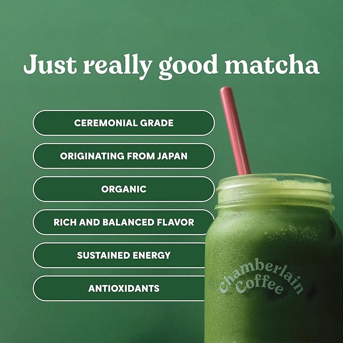 Chamberlain Coffee Ceremonial Grade Matcha Powder - Vegan Japanese Matcha, Gluten-Free Organic Green Tea Powder for Hot and Iced Drinks, Made with Premium Organic Ingredients - 1.06 Oz