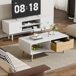 Load image into Gallery viewer, Cozy Castle Modern Coffee Table, Wooden Cocktail Table with Storage, Minimalist Hallway Table, Mid Century Modern Coffee Table for Living Room Apartment Reception, White