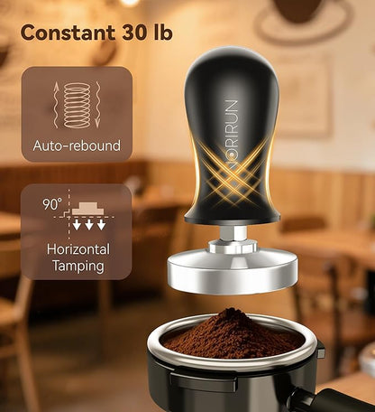 58mm Espresso Tamper with Auto-Return Spring Coffee Accessory,Level Press Anti-Tilt Design,304 Stainless Steel Base,Easy Clean,Professional Ergonomic Handle