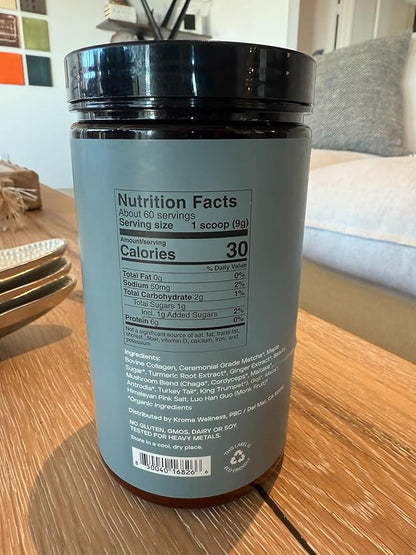 Kroma Beauty Matcha Latte Powder 17.75oz, 503g, 60 Servings – Ceremonial Grade Japanese Matcha Green Tea with Collagen, Ginger, Turmeric & Adaptogenic Mushrooms for Daily Wellness & Rituals