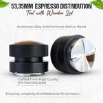 Load image into Gallery viewer, 53mm Espresso Distributor, Distribution Tool Aluminum Alloy, Stainless Steel and Walnut Wood Cap, Adjustable Height Leveler for 54mm Portafilters, Espresso Coffee Accessories