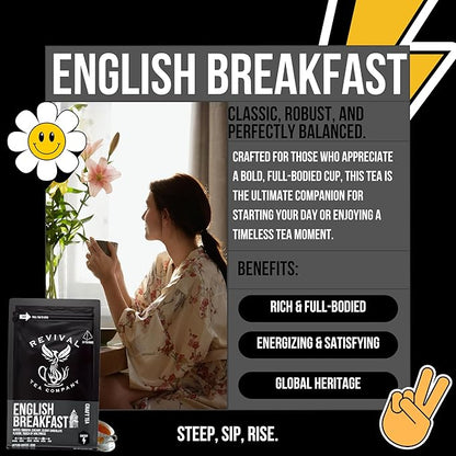 Revival Tea Company English Breakfast Tea - Traditional Black Tea Blend made of Assam, Ceylon, Kenyan, and Keemun - 24 Tea Bags