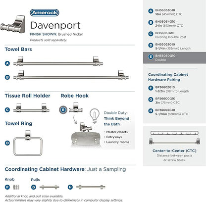 Amerock | Brushed Nickel | Davenport |Towel Bar | 24 inch (610 mm) | 4 Piece | Bathroom Accessories Set