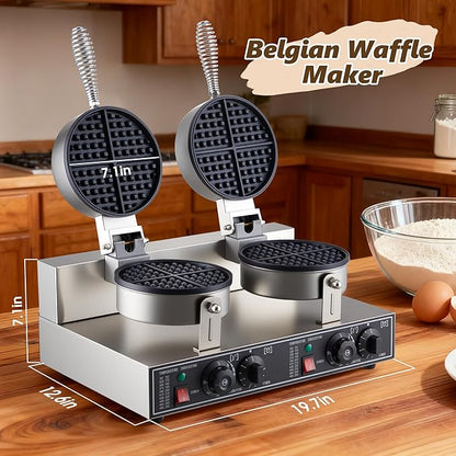 Commercial Waffle Maker, 2400W Waffle Iron, Professional Rotatable Waffle Baker Machine with Temp and Time Control, Non-Stick Baking Pan Stainless Steel for Restaurant Bakeries Kitchen Home