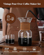 Load image into Gallery viewer, Pour Over Coffee Maker with Double-Layer Stainless Steel Filter, 20 oz Pour Over Coffee Dripper, Glass Carafe with Vintage Leather Collar and Cork Lid &amp; Filter Stand for Espresso