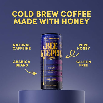 Beekeeper Coffee Cold Brew Horchata Latte with Oregon Honey, 8 fl oz cans (Pack of 12), Ready-to-Drink, Cinnamon Vanilla Flavor