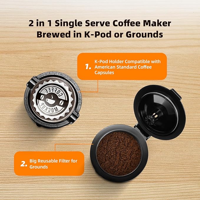 Mini Single Serve Coffee Maker for K Cup and Ground Coffee, Fast Brew One Cup Coffee Machine with Descaling Reminder and Water Window, 6 to 12 oz. Brew Sizes, Black
