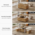 Load image into Gallery viewer, homary Natural Lift Top Coffee Table with Hidden Storage, 3 in 1 Multi-Function Modern Folding Center Table with 4 Stools and Casters