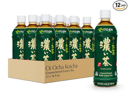 Ito En Oi Ocha Unsweetened Bold Green Tea, 16.9 Fluid Ounce (Pack of 12), Unsweetened, Low Calorie