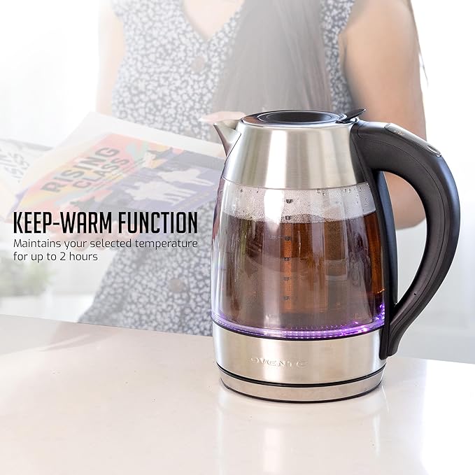 OVENTE Electric Kettle with Digital Temperature Control and Removable Tea Infuser, 1500W Water Heater, 1.7L Double-Wall Insulated Glass, Easy to Fill Lid, Keep Warm Function, and Auto Shut-Off, KD68S