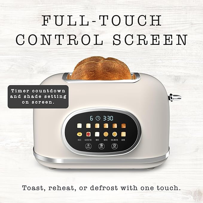 Rae Dunn Retro Digital Electric Toaster, 2 Slice Stainless Steel Toaster With Touchscreen, Countdown Timer, 6 Shade Settings, Wide Slots, High Lift Lever, Bagel, Defrost & Reheat, Cream New