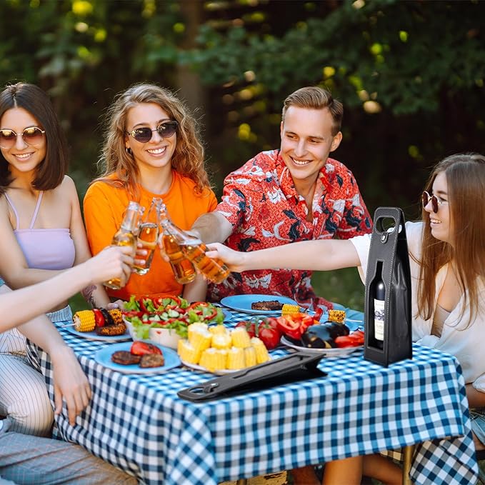 Abbylike 4 Pcs Wine Tote Bag Reusable Leather Wine Carrier Tote Wine Purse Case Holder Single Bottle Champagne Beer Gift Bags Carrier for Christmas Wedding Birthday(Window Style,Black)