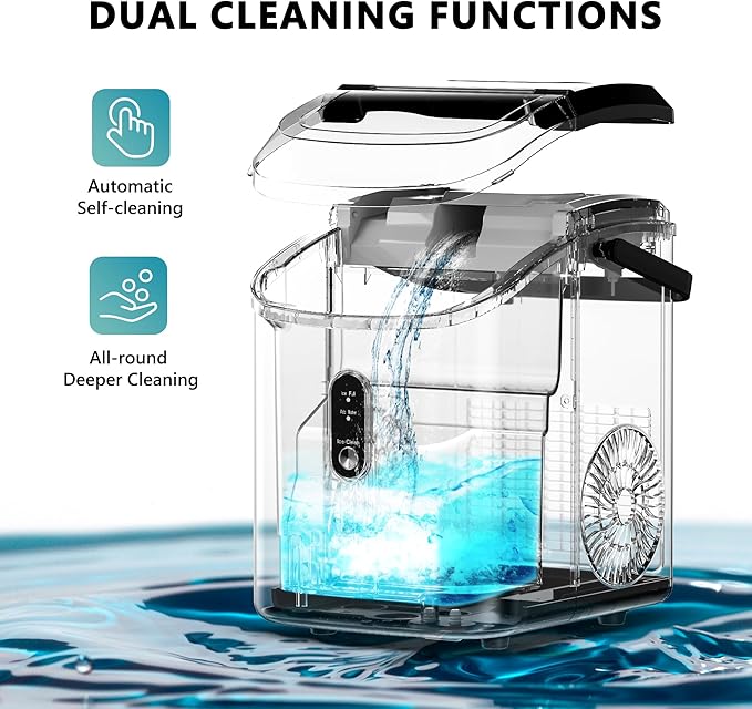 EUHOMY Nugget Ice Maker Countertop with Handle, Ready in 6 Mins, 34lbs Per Day, Removable Top Cover, Auto-Cleaning, Portable Sonic Ice Maker with Basket and Scoop, for Home/Party/RV/Camping (Silver)