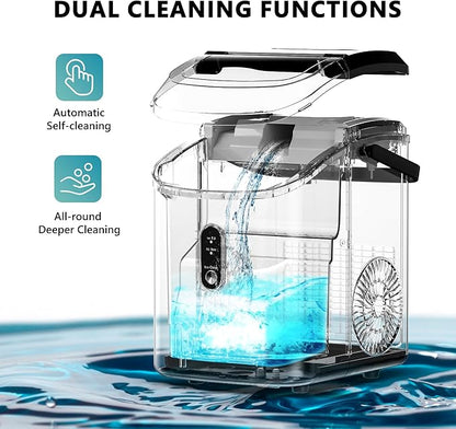 EUHOMY Nugget Ice Maker Countertop with Handle, Ready in 6 Mins, 34lbs Per Day, Removable Top Cover, Auto-Cleaning, Portable Sonic Ice Maker with Basket and Scoop, for Home/Party/RV/Camping (Silver)