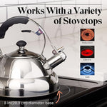 Load image into Gallery viewer, Willow &amp; Everett Whistling Tea Kettle for Stove Top - 3 Liter Tea Pots for Stove Top w/Stainless Steel, Brushed Finish and Strainer - Tea, Coffee &amp; Hot Water Pot, Black