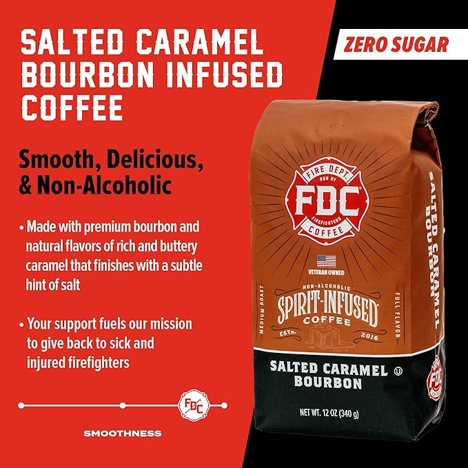 Fire Department Coffee - Salted Caramel Bourbon Coffee - Veteran Owned - Premium Bourbon Infused - Ground Medium Roast - Non-Alcoholic - Roasted in the USA - Veteran Owned (12 oz, Pack of 2)