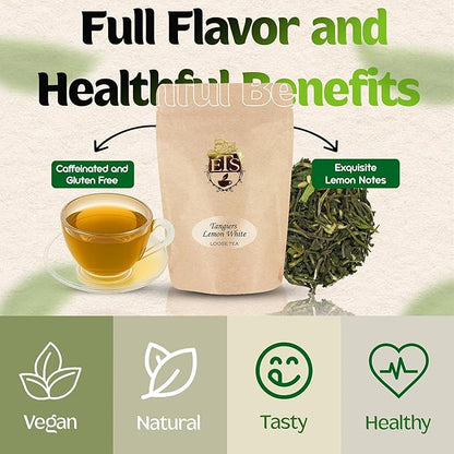 English Tea Store Tangiers Lemon Flavored White Tea Loose Leaf - 2oz | Light and Brisk White Tea with Fresh Lemon Flavor | Elegant Citrus Tea Inspired by North Morocco