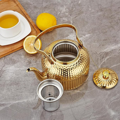 SANQIAHOME Antique 1.5L (50Oz) Stainless Steel Teapot with Infuser Gold
