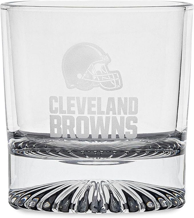 The Memory Company Officially Licensed NFL Wood Boxed Drinkware Set, with 2 Rocks Glasses and Cooling Cubes, Cleveland Browns
