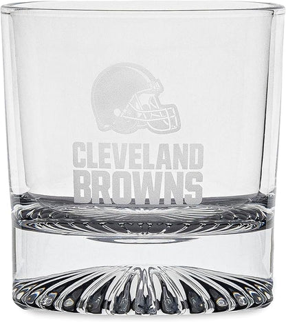 The Memory Company Officially Licensed NFL Wood Boxed Drinkware Set, with 2 Rocks Glasses and Cooling Cubes, Cleveland Browns