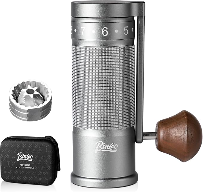Bincoo Foldable Manual Coffee Grinder with External Adjustable Setting,Coffee Bean Grinder with Portable Storage Bag,Stainless Steel Burr Grinder Suitable for Home, Office and Travel for Use(Gray)