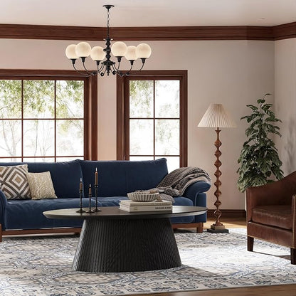 win2win Oval Coffee Table, Modern Coffee Table with Fluted Design, Minimalist Tea Table with Wood Grain Veneer, Small Funky Center Table for Living Room, Apartment, Office, Black