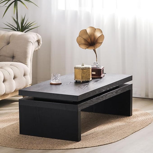 Rectangle Coffee Table for Living Room, Mid Century Modern Coffee Table, Solid Wood Center Table Accent Tea Table for Apartment