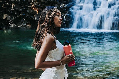 HYDRO CELL Stainless Steel Insulated Water Bottle with Straw - For Cold & Hot Drinks - Metal Vacuum Flask with Screw Cap and Modern Leakproof Sport Thermos for Adults (Coral/Punch 24oz)