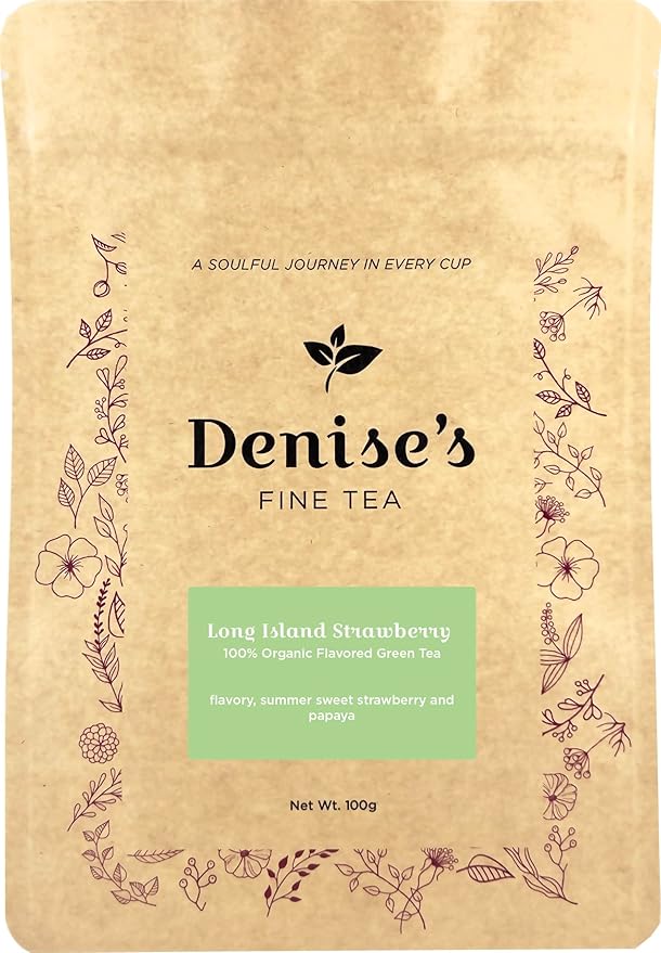 Denise's Fine Tea, USDA Organic, Long Island Strawberry, Flavored Green Tea, Loose Leaf (100g)
