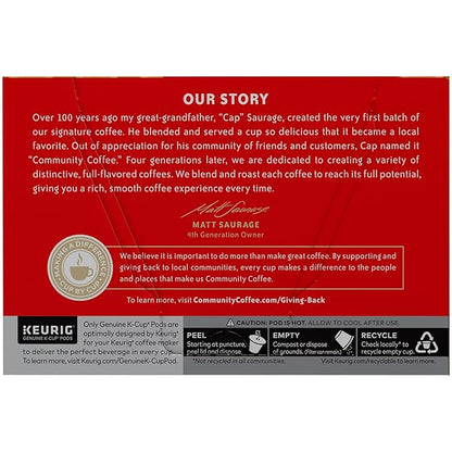 Community Coffee 100% Colombia 72 Count Coffee Pods, Medium Dark Roast, Compatible with Keurig 2.0 K-cup Brewers, 12 Count (Pack of 6)