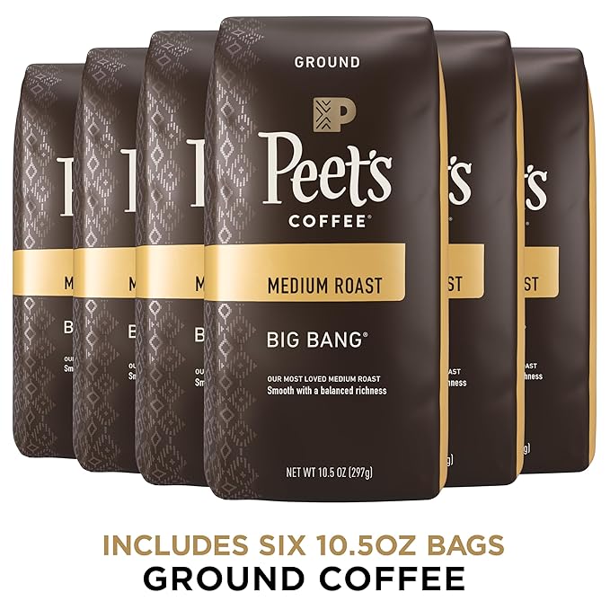 Peet's Coffee, Medium Roast Ground Coffee - Big Bang 63 Ounces (6 Bags of 10.5 Ounces)