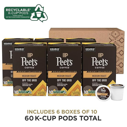 Peet's Coffee, Medium Roast Keurig K-Cup Pods - Off The Grid, 60 Count (6 Boxes of 10 K-Cup Pods)