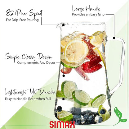 Simax Large Glass Pitcher With Spout, 2.5 Quart (80 Ounce) Borosilicate Glass Iced Tea Pitchers with Handle, Angled Cylinder Design, Glass Water Pitcher,