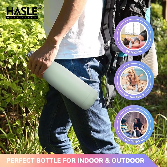 HASLE OUTFITTERS 17oz Stainless Steel Water Bottles Bulk, Vacuum Insulated Water Bottles Double Walled Powder Coated Reusable Metal Sports Water Bottles Keep Drinks Hot and Cold, Light Green, 8Packs