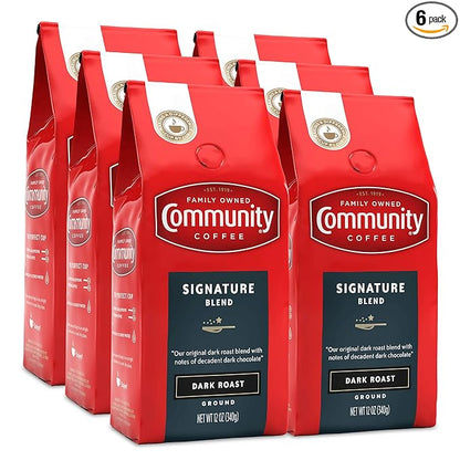 Community Coffee Community Coffee - Signature Blend Dark Roast - Premium Ground Coffee - 12 oz Bag (Pack Of 6), Signature Blend Dark, 72 oz (Pack of 6)