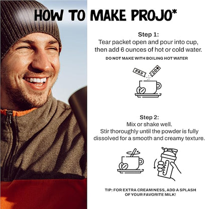 Projo* Power Coffee – Instant Coffee with 11g Protein – Grass-Fed Hydrolyzed Bovine Collagen & 175mg Caffeine – Mocha Latte Flavor – Organic – Energy Support – 12 Single-Serve Packets