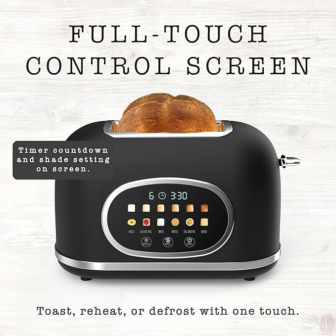 Rae Dunn Retro Digital Electric Toaster, 2 Slice Stainless Steel Toaster With Touchscreen, Countdown Timer, 6 Shade Settings, Wide Slots, High Lift Lever, Bagel, Defrost & Reheat, Black New