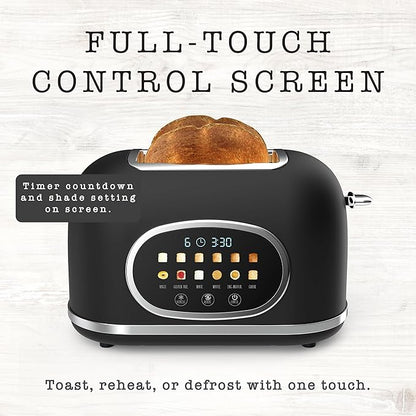 Rae Dunn Retro Digital Electric Toaster, 2 Slice Stainless Steel Toaster With Touchscreen, Countdown Timer, 6 Shade Settings, Wide Slots, High Lift Lever, Bagel, Defrost & Reheat, Black New