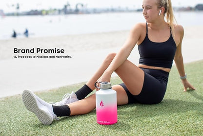 HYDRO CELL Stainless Steel Insulated Water Bottle with Straw - For Cold & Hot Drinks - Metal Vacuum Flask with Screw Cap and Modern Leakproof Sport Thermos for Adults (White/Pink 64oz)