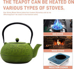 Load image into Gallery viewer, YJX 60.9oz Large Cast Iron Teapot, Big Tea Kettle for Stovetop Safe, Green Cast Iron Kettle Teapot with Stainless Steel Infuser for Loose Tea and Tea Bags(1800ml)