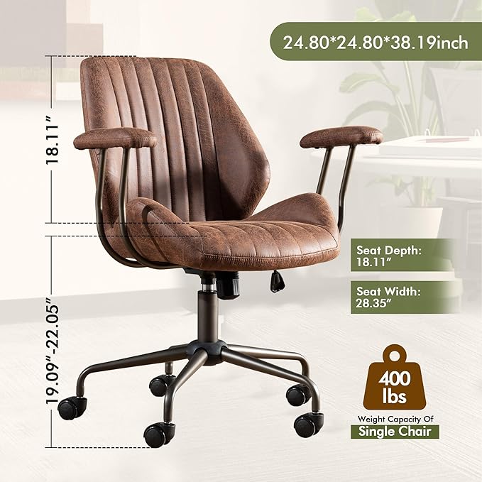 High Back Office Chair,Modern Swivel Office Chair,Brown Suede Fabric Gaming Chair,Height Adjustable Home Office Desk Chair with Lumbar Support