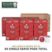Peet's Coffee, Dark Roast Single Serve Coffee Pods - Holiday Blend 60 Count (6 Boxes of 10 Pods)